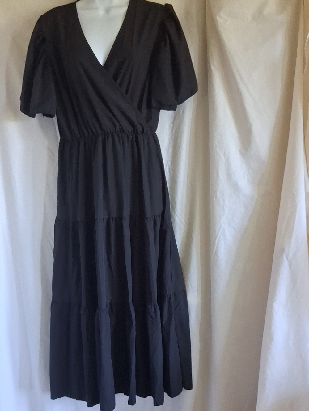 Source Unknown Black V-Neck Tiered Maxi Dress